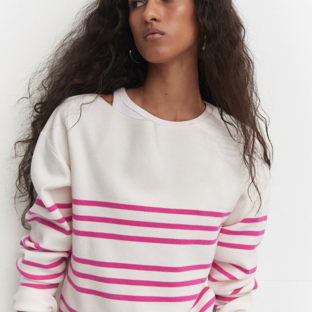 Mango White w/ Fuchsia Stripes Boat-Neck Knitted Sweater/NWT/XXL - Picture 4 of 14